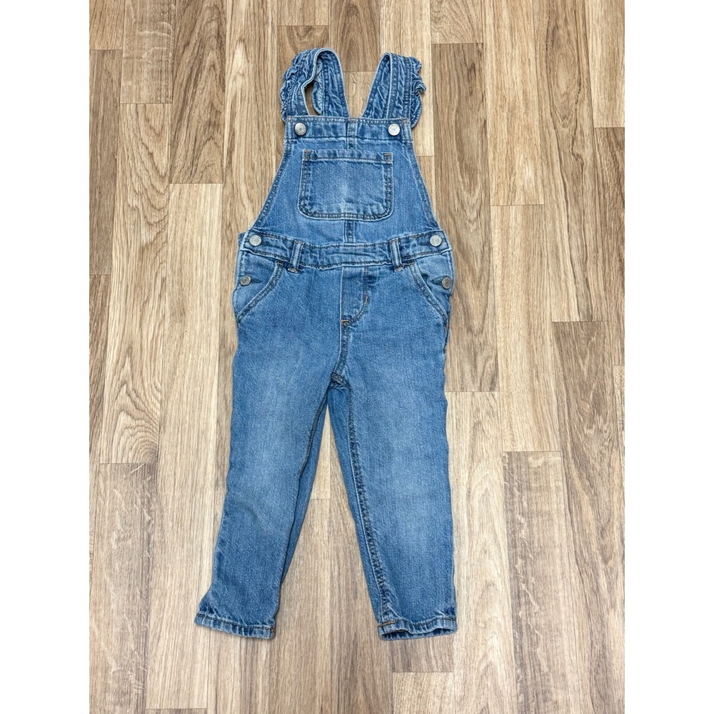 Gap Denim Kids Ruffle Strap Overalls Medium Wash Blue Cotton 2T Toddler